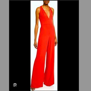 JAYGODFREY Red Deep V Dressy Jumpsuit